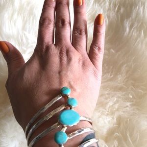 Unique hammered silver and turquoise cuff